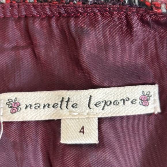Nanette Lepore Lined Tweed Skirt Women Size 4 Red Dark Academia Twee Career Chic - Picture 7 of 7